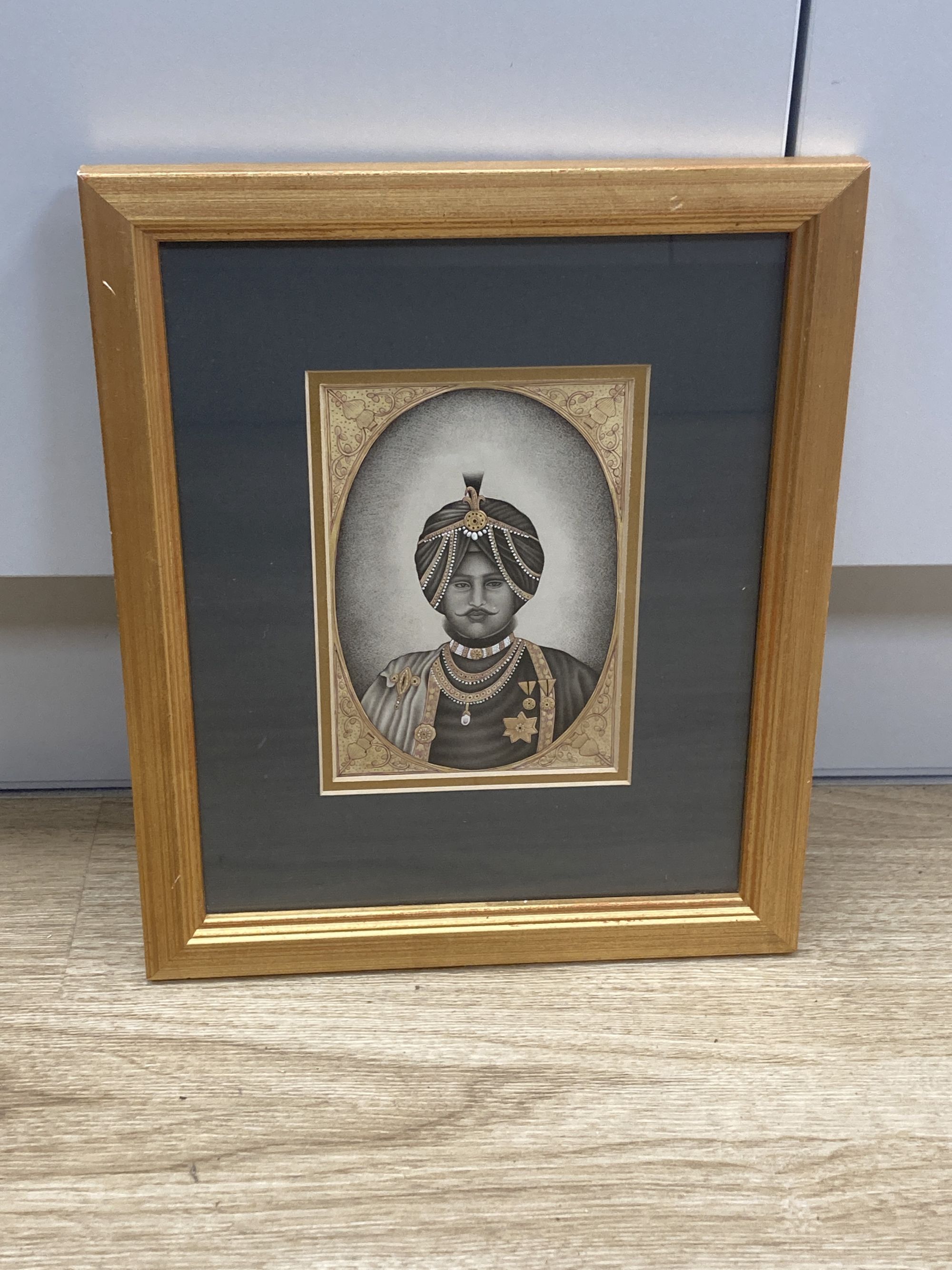 Indian School, watercolour, gouache and gilt on paper, Portrait of a nobleman, 15 x 10.5cm